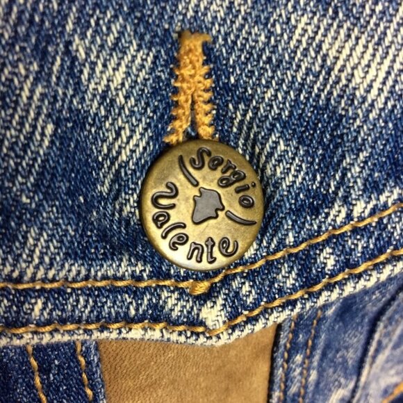 Sergio Valente Acid-Wash Denim Jacket Genuine Leather Trim Argentina Size Small - Picture 5 of 6